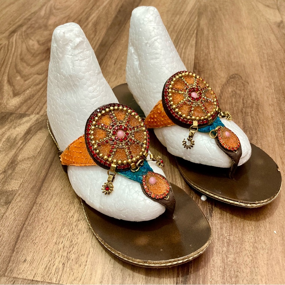 Giuseppe Zanotti Embellished Orange Beaded Thong Sandals Bohemian